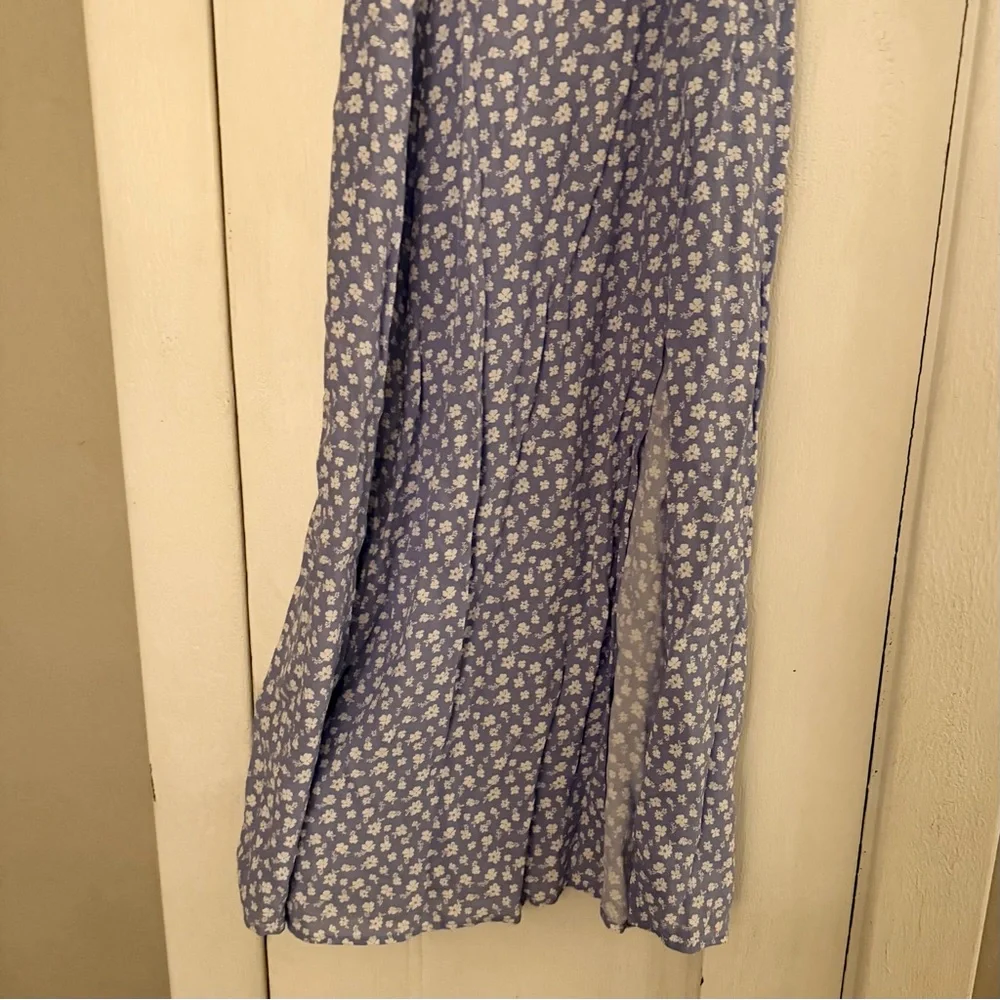 & OTHER STORIES Floral Print Puff Sleeve Midi Dress In Blue W White flowers - Picture 2 of 7